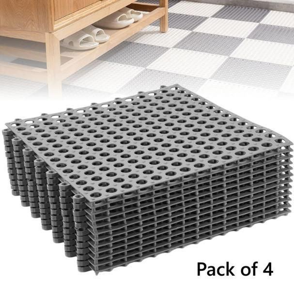 Bathroom Anti-Slip Tile Mat (Pack of 4) – Waterproof Interlocking PVC Rubber Floor Mats for Bathroom & Wet Areas