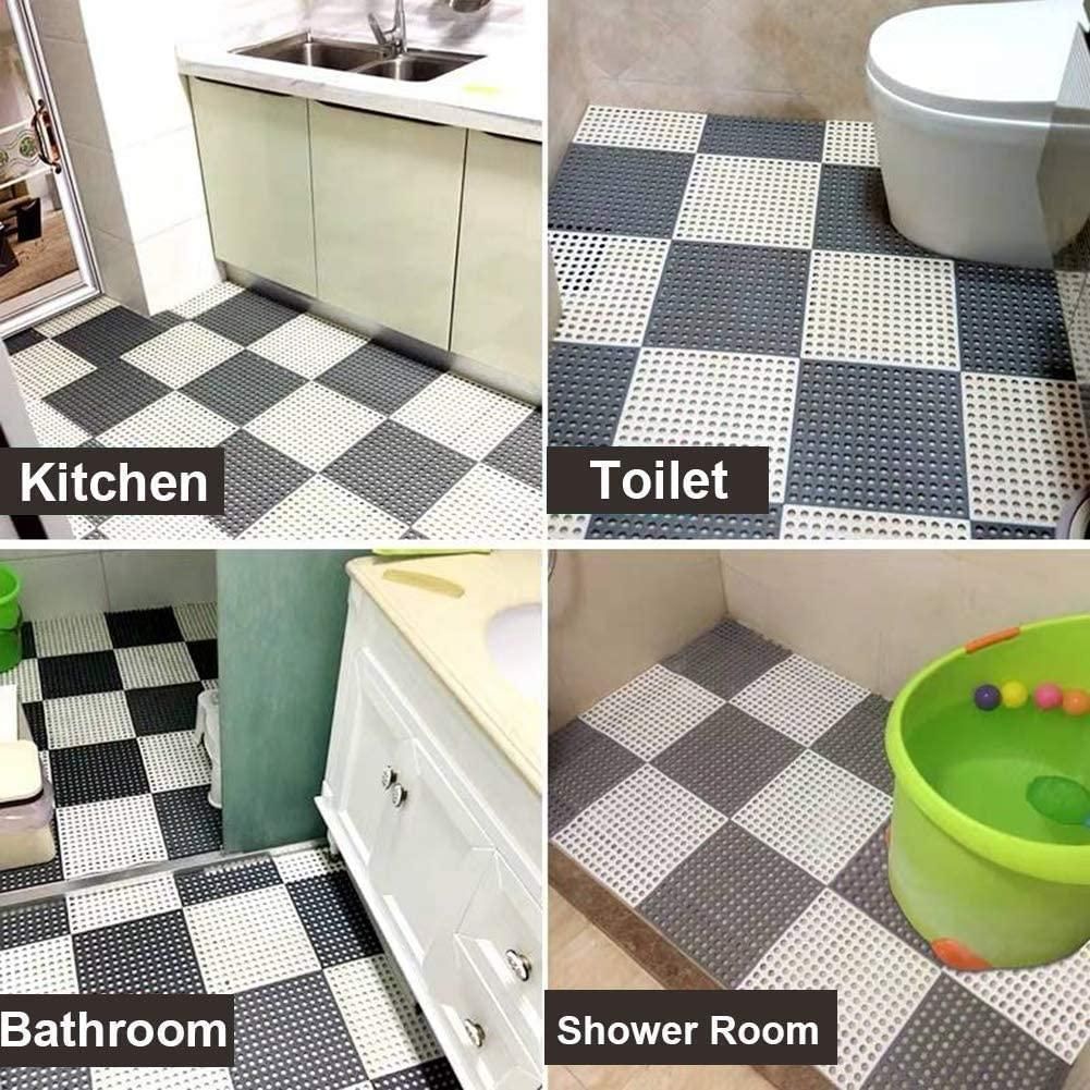 Bathroom Anti-Slip Tile Mat (Pack of 4) – Waterproof Interlocking PVC Rubber Floor Mats for Bathroom & Wet Areas