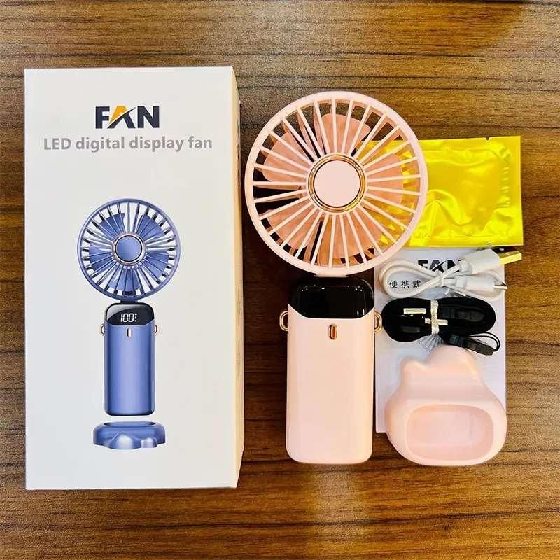Portable Handheld Fan – Rechargeable Battery Fan with LED Display | Mini Personal Fan for Travel, Office & Home | 3-in-1 Foldable Cooling Fan
