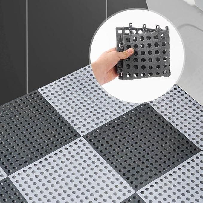 Bathroom Anti-Slip Tile Mat (Pack of 4) – Waterproof Interlocking PVC Rubber Floor Mats for Bathroom & Wet Areas