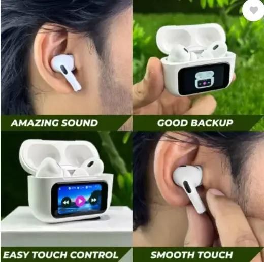 Smart Wireless Earbuds with LCD Touch Screen – High-Performance Sound & Touch Control